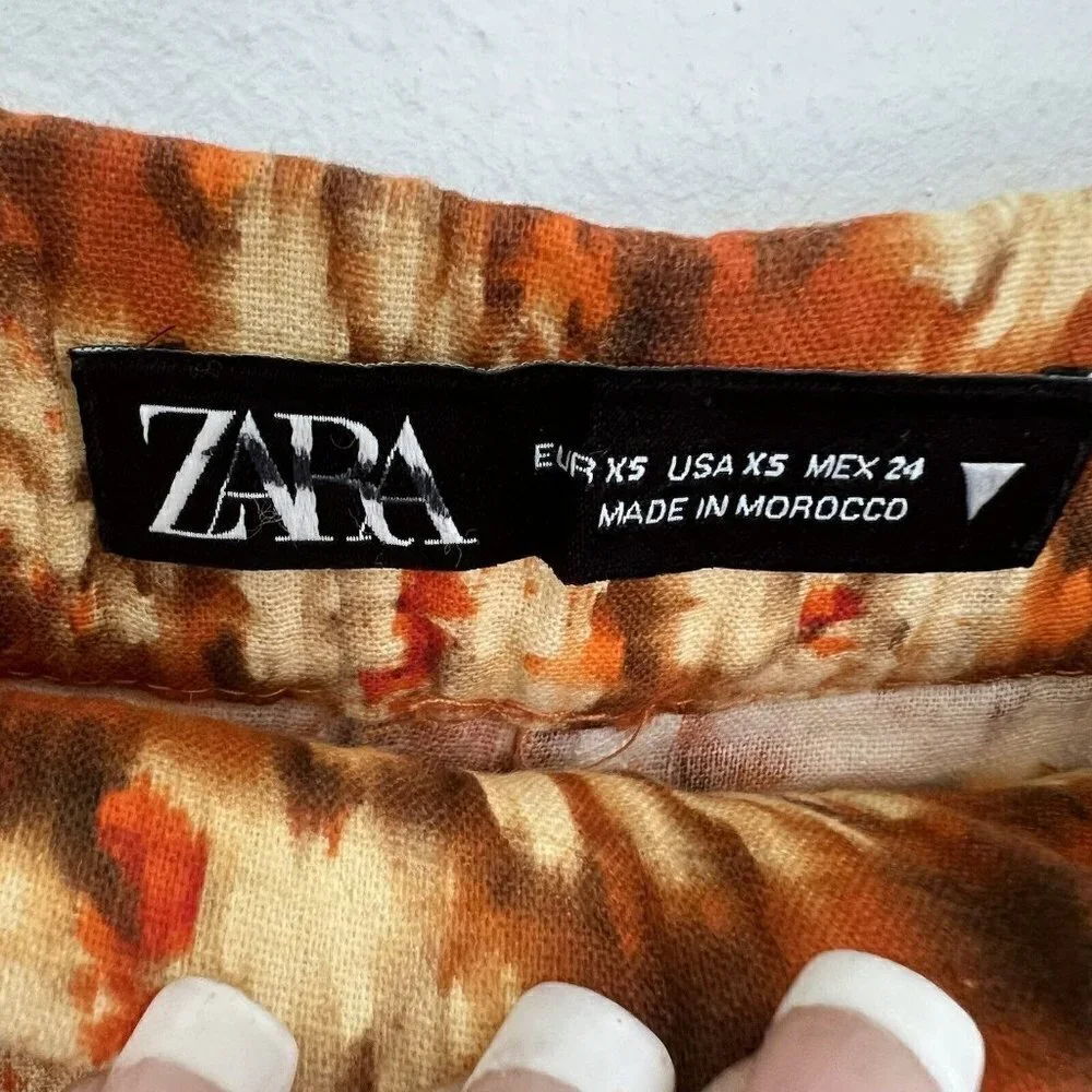 NEW Zara wide leg LINEN Pants XSMALL burnt orange Bohemian